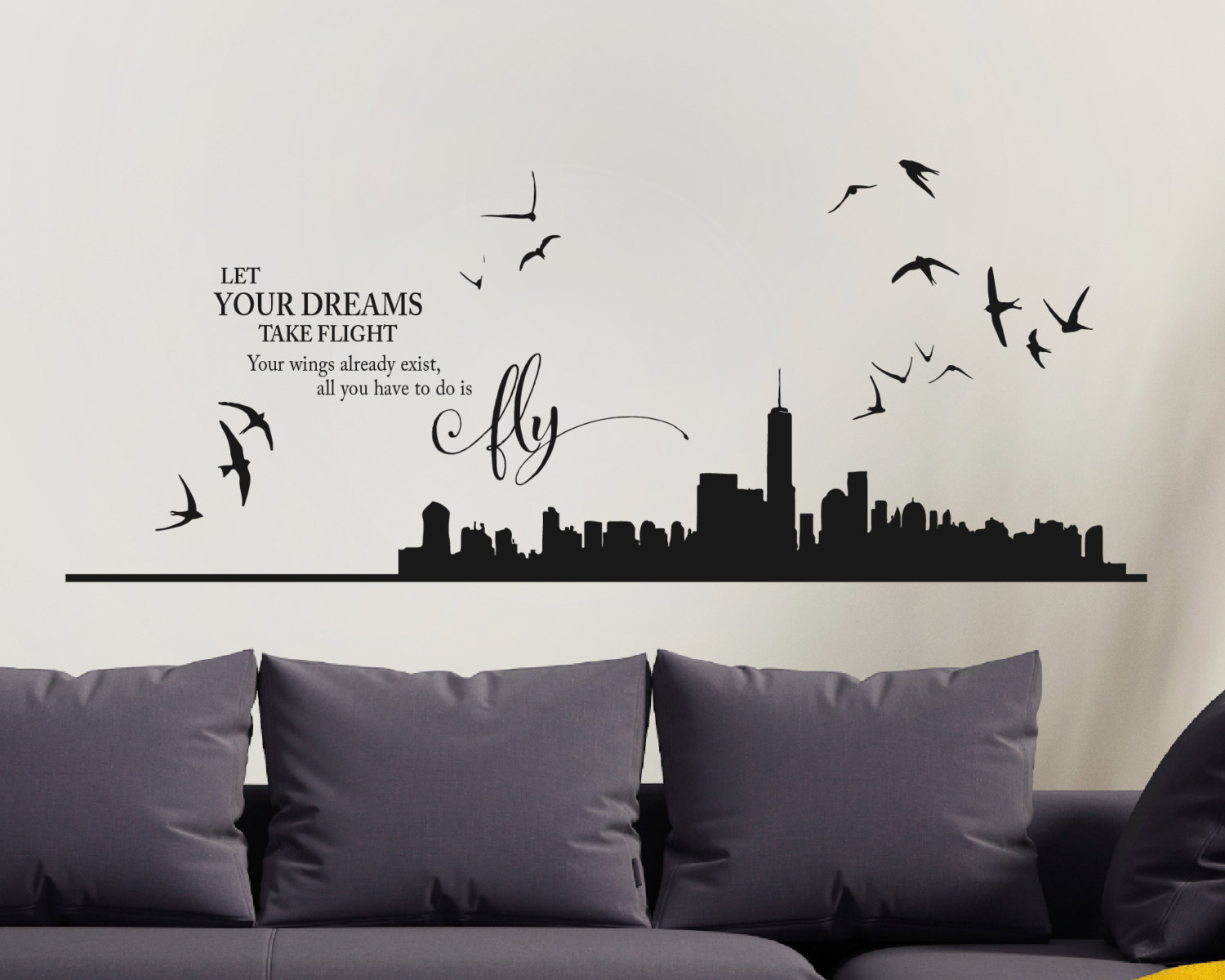 Autocollant Mural New York - Décalque Silhouette Ville Moderne 84x29cm - Vinyle Amovible Pour Mur, Meuble, Vitre
