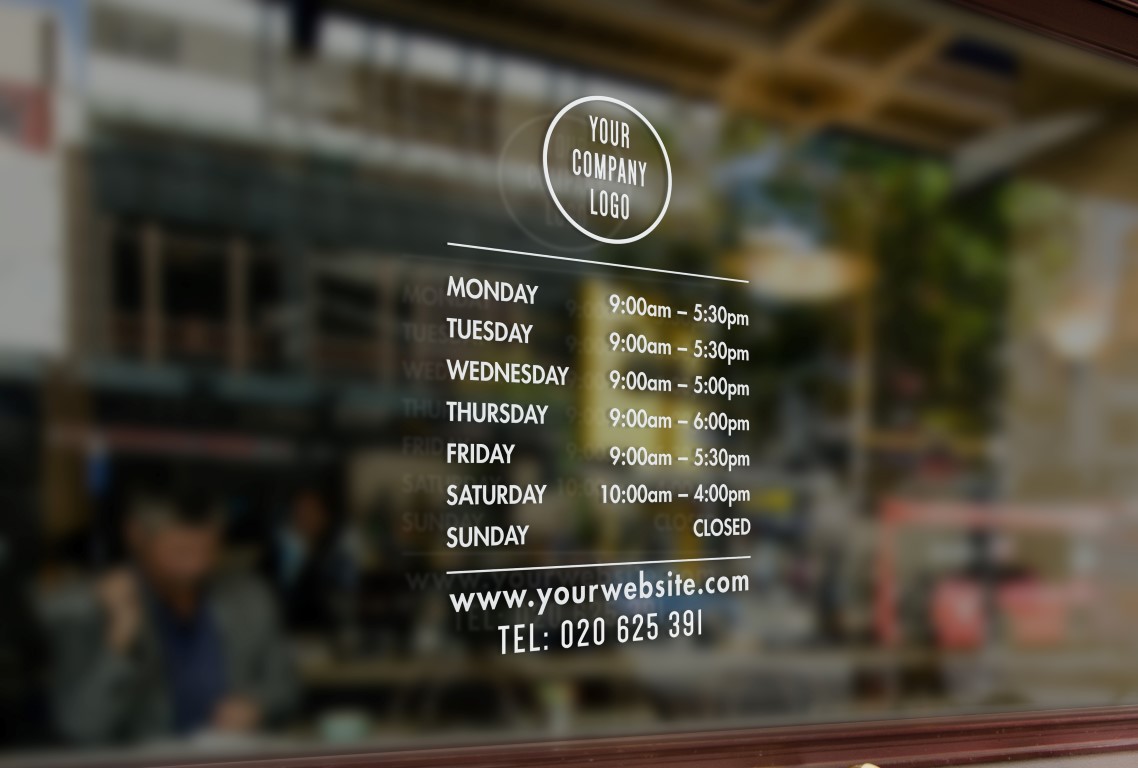 Store Hours Window Decal