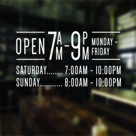 Opening Hours Times Shop Name Window wall Sign Vinyl Decal Transfer