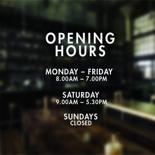 Opening Hours Times Personalised Customised Window Shop Sign Vinyl Decal Sticker
