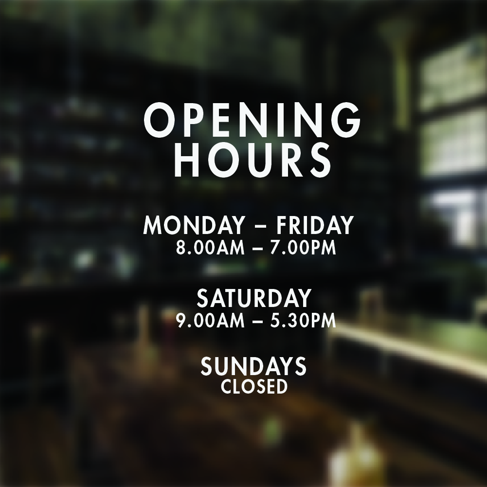 Shop Window Opening Hours Times Customised Personalised Sign Vinyl Decal Sticker 
