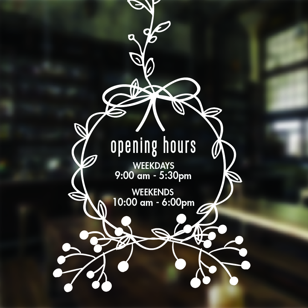 Floral Decorative Opening Hours Sign Sticker
