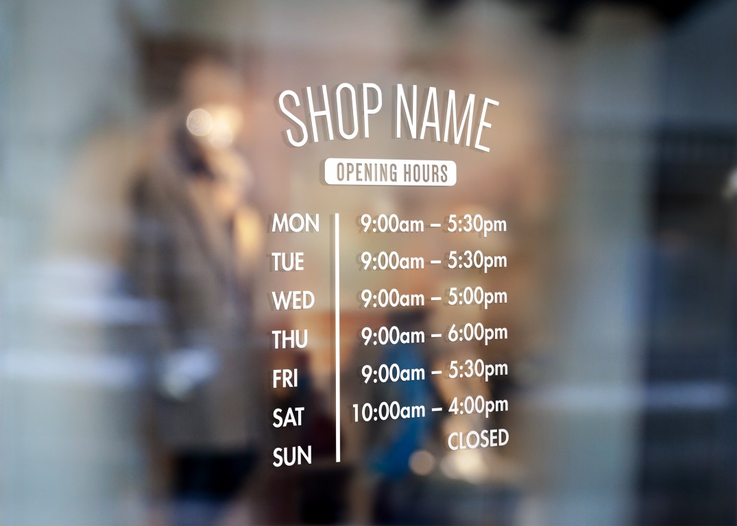 Open Business Hours Sign Personalised Open Business Hours Sign for Window Door or Wall - Urban