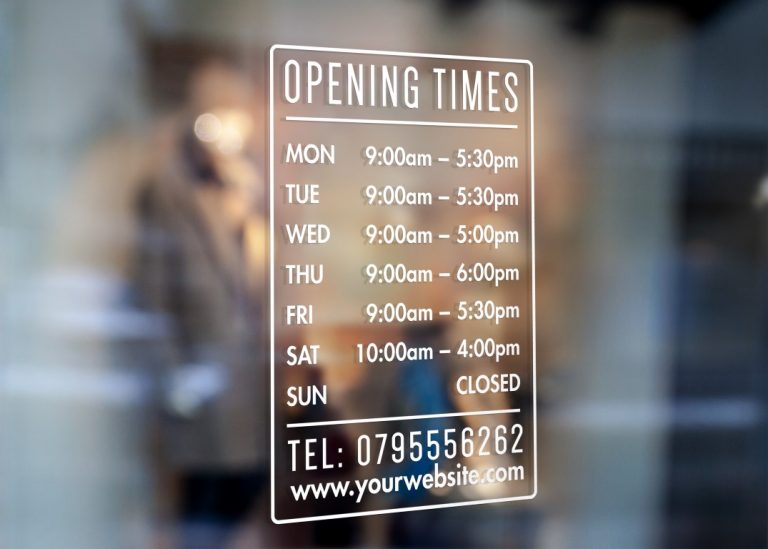 Opening Hours Times Shop Custom Vinyl Sign Sticker for Window Door or