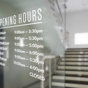 opening times sign sticker