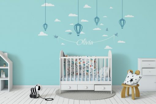 Hanging Hot Air Balloons and Name 1a Wall Sticker
