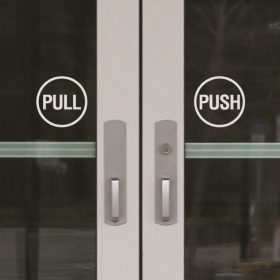 thumbnail interactive-video image 1 of 'Push Pull' Vinyl Decal Stickers Set – Horizontal – For Shop Doors, Glass Windows – Gloss Self-Adhesive By Phill Smith 1 of 2