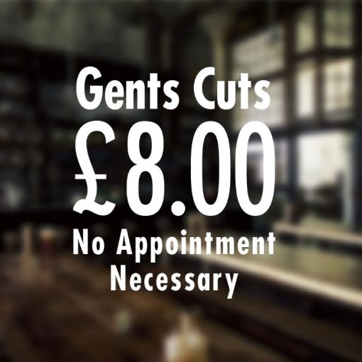 Gents Cuts Sign-01-Barber Sign Pole Barber shop window sign sticker decal