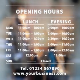 business hours sign two sets of times 3-01-window sticker decal