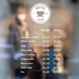 coffee shop Price List sign 4-01-window sticker decal