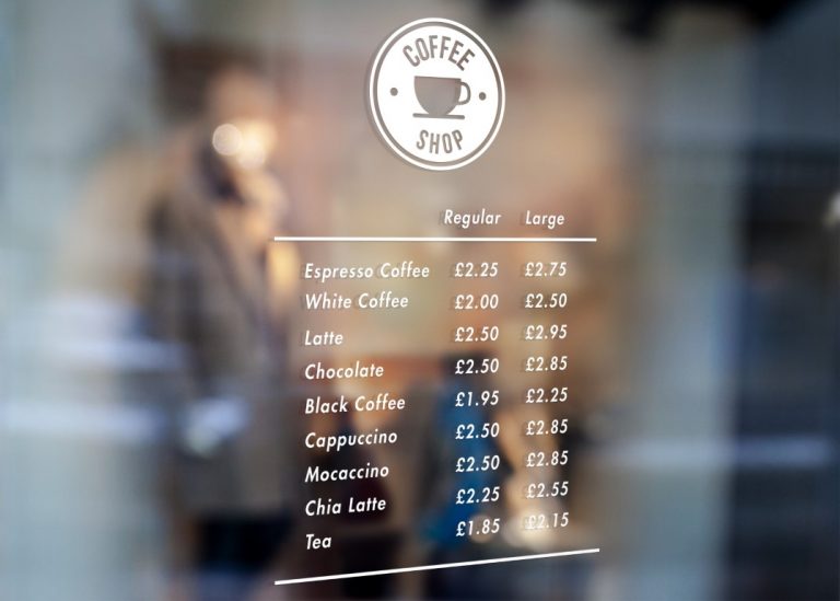 Custom Price List for Coffee Shop, Cafe, Vinyl Sign Sticker Urban Artwork