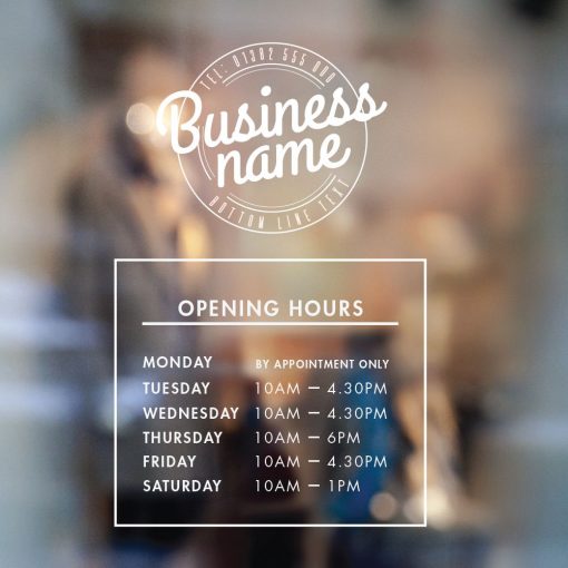 Business Hours Sign - Business Name and Hours of Operation Sign 208